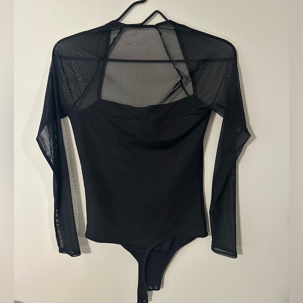 Abercrombie black long sleeve sheer bodysuit size Small
